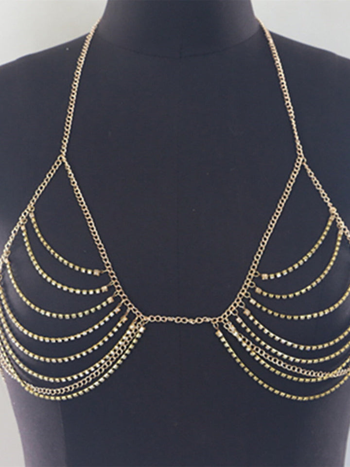 Accessoires de Danse Soutien-Gorge Strass Paillettes Chaîne en Métal Femmes Performance Formation Sans Manches Haute Alliage