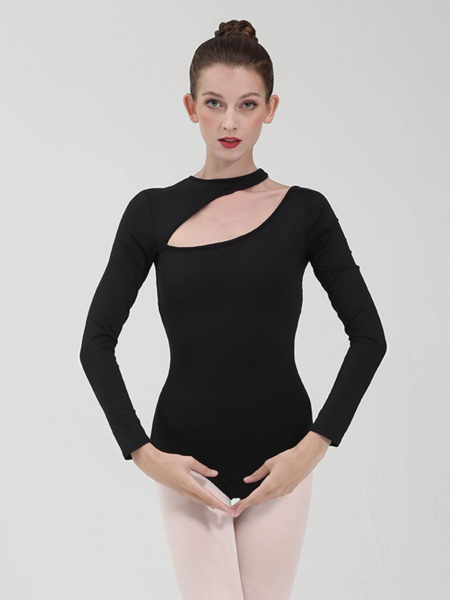 Justaucorps D'Entraînement de Base de Danse de Yoga Noir à Manches Longues et Dos Nu