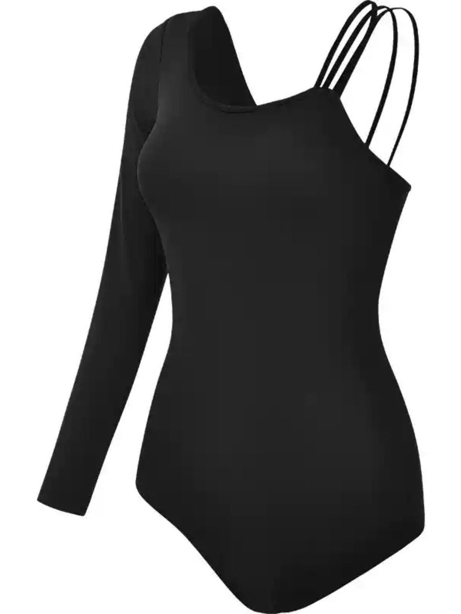 Combinaison D'Entraînement Basique Courte et Simple à Col Rond pour Danse de Ballet Noire