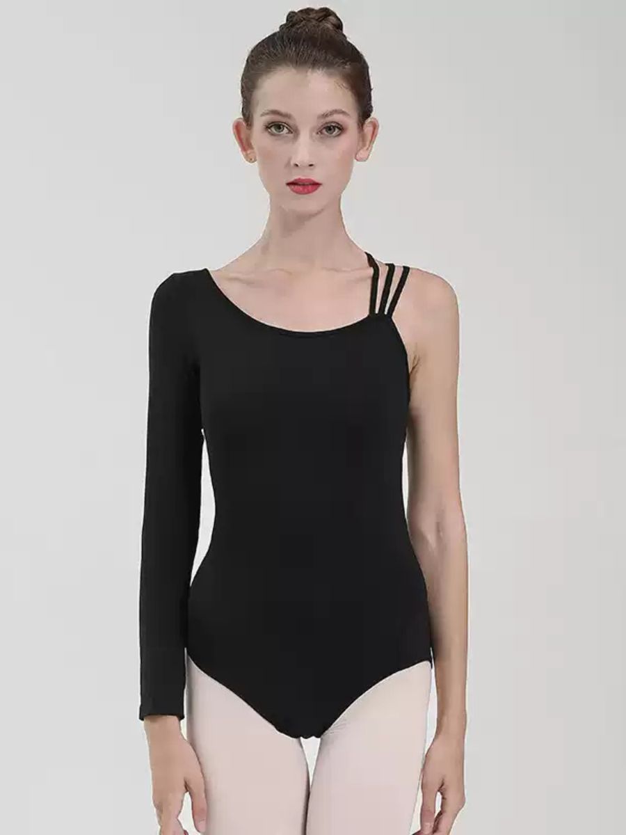 Combinaison D'Entraînement Basique Courte et Simple à Col Rond pour Danse de Ballet Noire