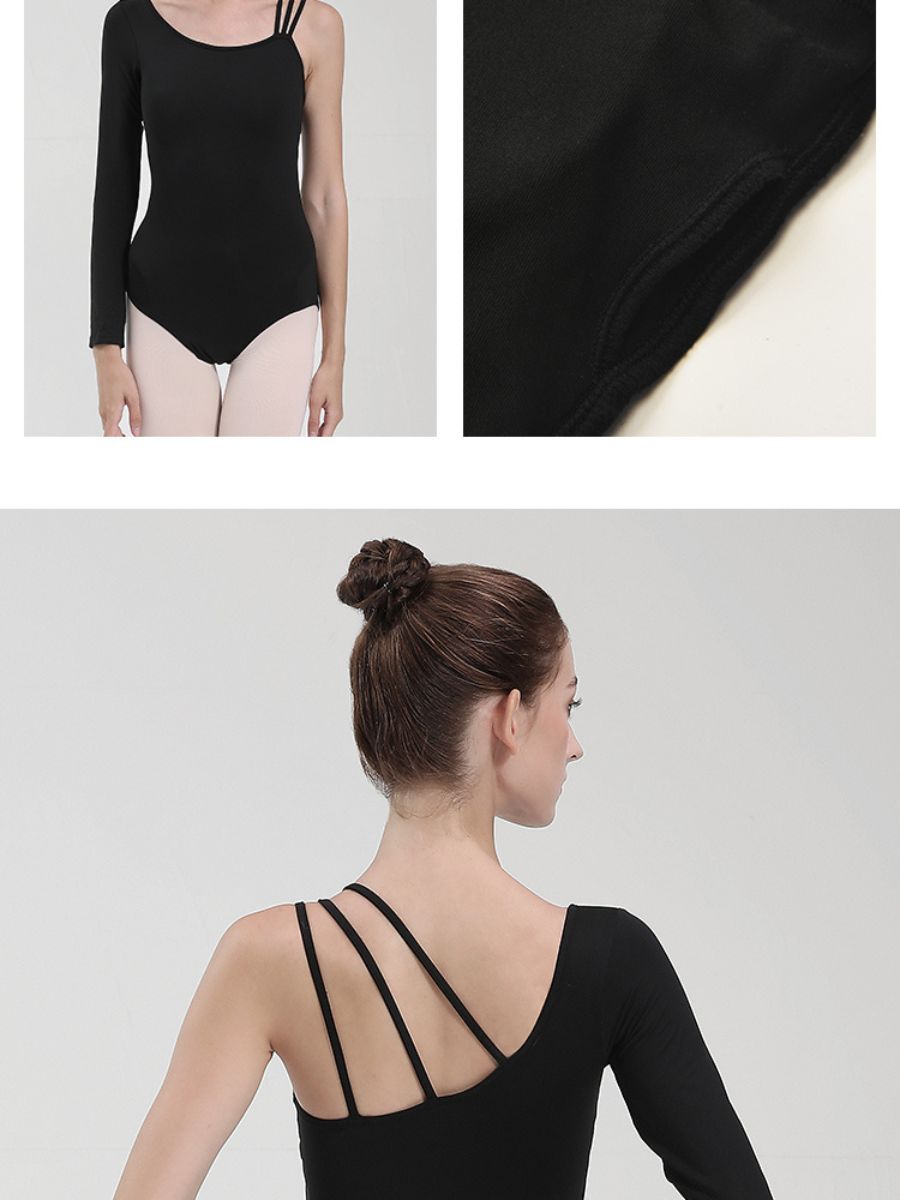 Combinaison D'Entraînement Basique Courte et Simple à Col Rond pour Danse de Ballet Noire