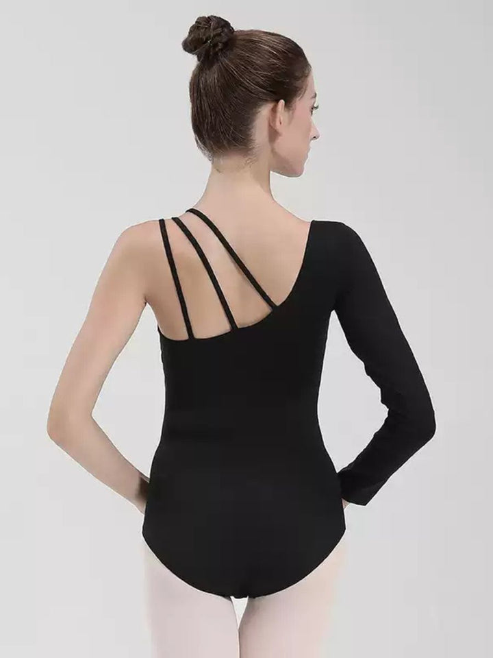 Combinaison D'Entraînement Basique Courte et Simple à Col Rond pour Danse de Ballet Noire