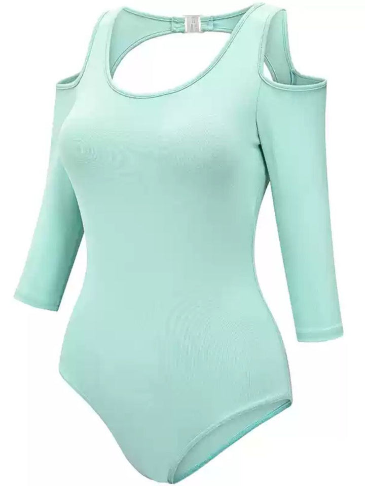 Combinaison D'Entraînement Basique de Danse de Ballet à Manches 3/4 et Col en V avec Dos Ouvert