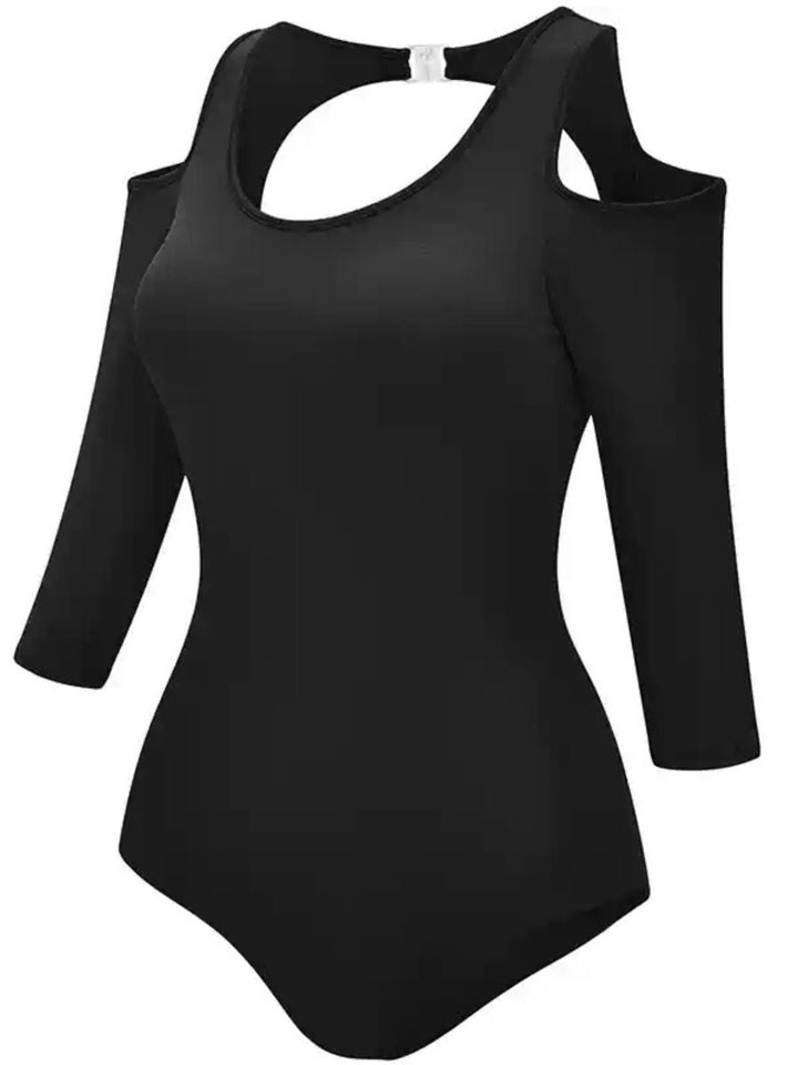 Combinaison D'Entraînement Basique de Danse de Ballet à Manches 3/4 et Col en V avec Dos Ouvert