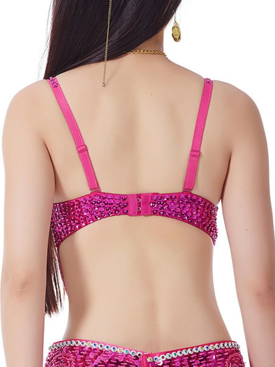 Soutien-Gorge Sexy en Strass Scintillant avec Pompon en Perles pour Danse Du Ventre