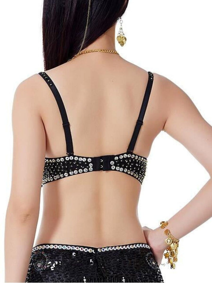 Soutien-Gorge Spaghetti Sans Manches à Paillettes et Strass pour Danse Du Ventre