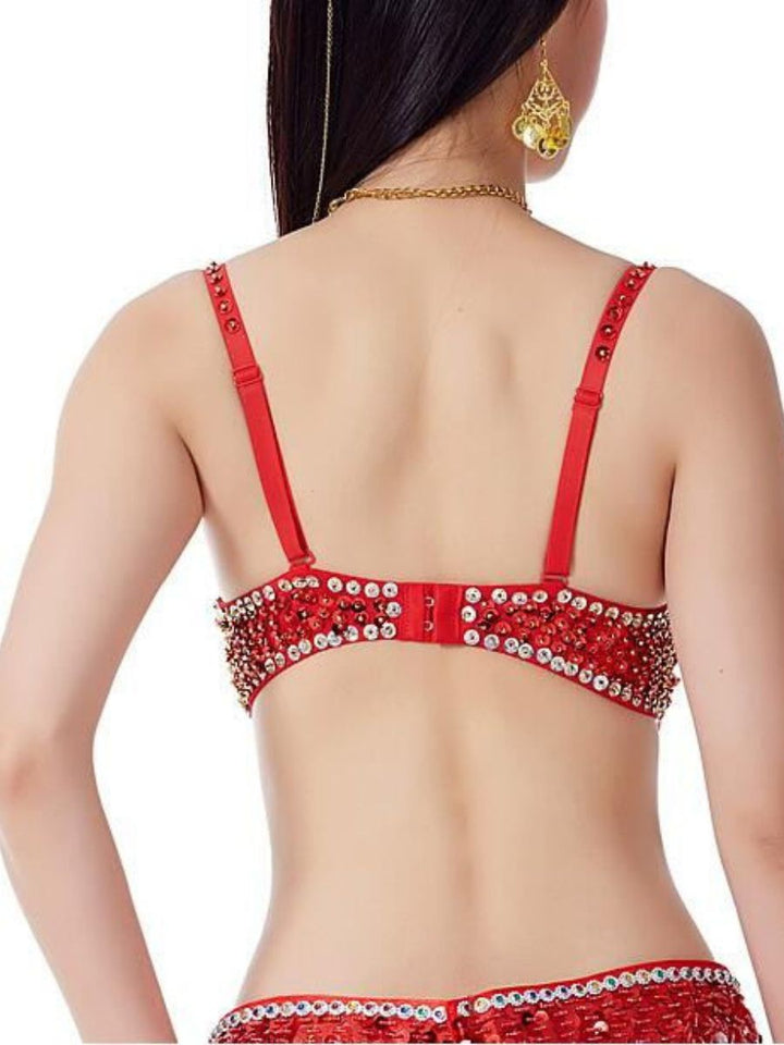 Soutien-Gorge Spaghetti Sans Manches à Paillettes et Strass pour Danse Du Ventre