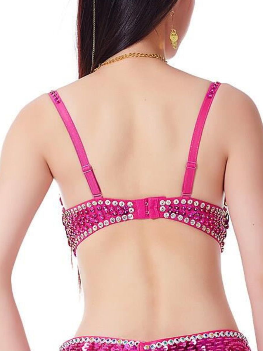 Soutien-Gorge Spaghetti Sans Manches à Paillettes et Strass pour Danse Du Ventre