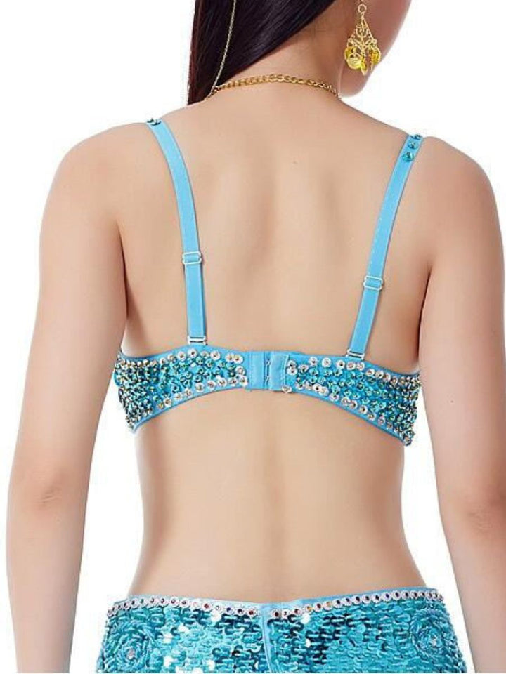 Soutien-Gorge Spaghetti Sans Manches à Paillettes et Strass pour Danse Du Ventre