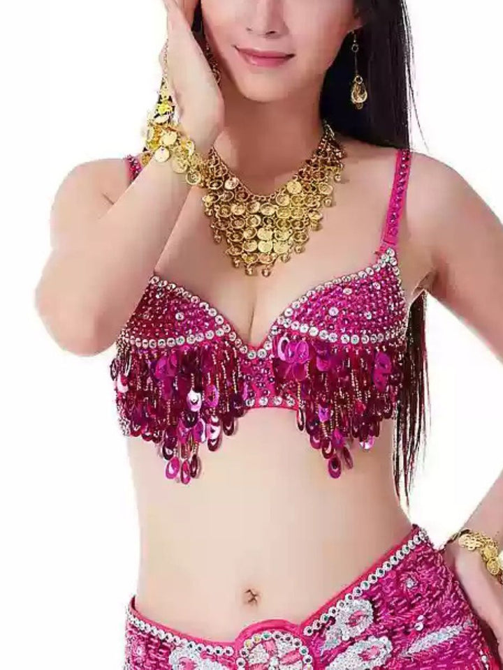 Soutien-Gorge Spaghetti Sans Manches à Paillettes et Strass pour Danse Du Ventre