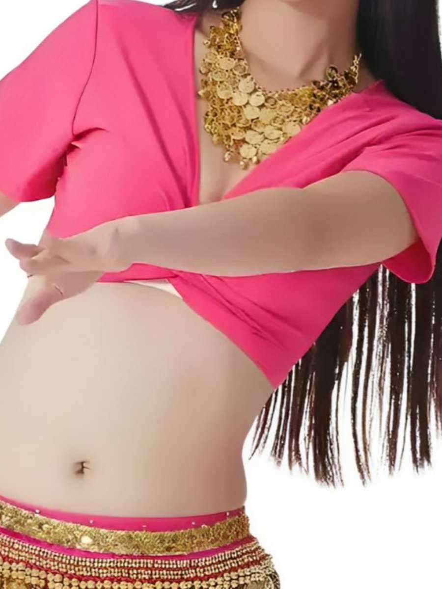 Costume de Danse Du Ventre à Manches Courtes avec Gilet Froncé et Cache-Cœur