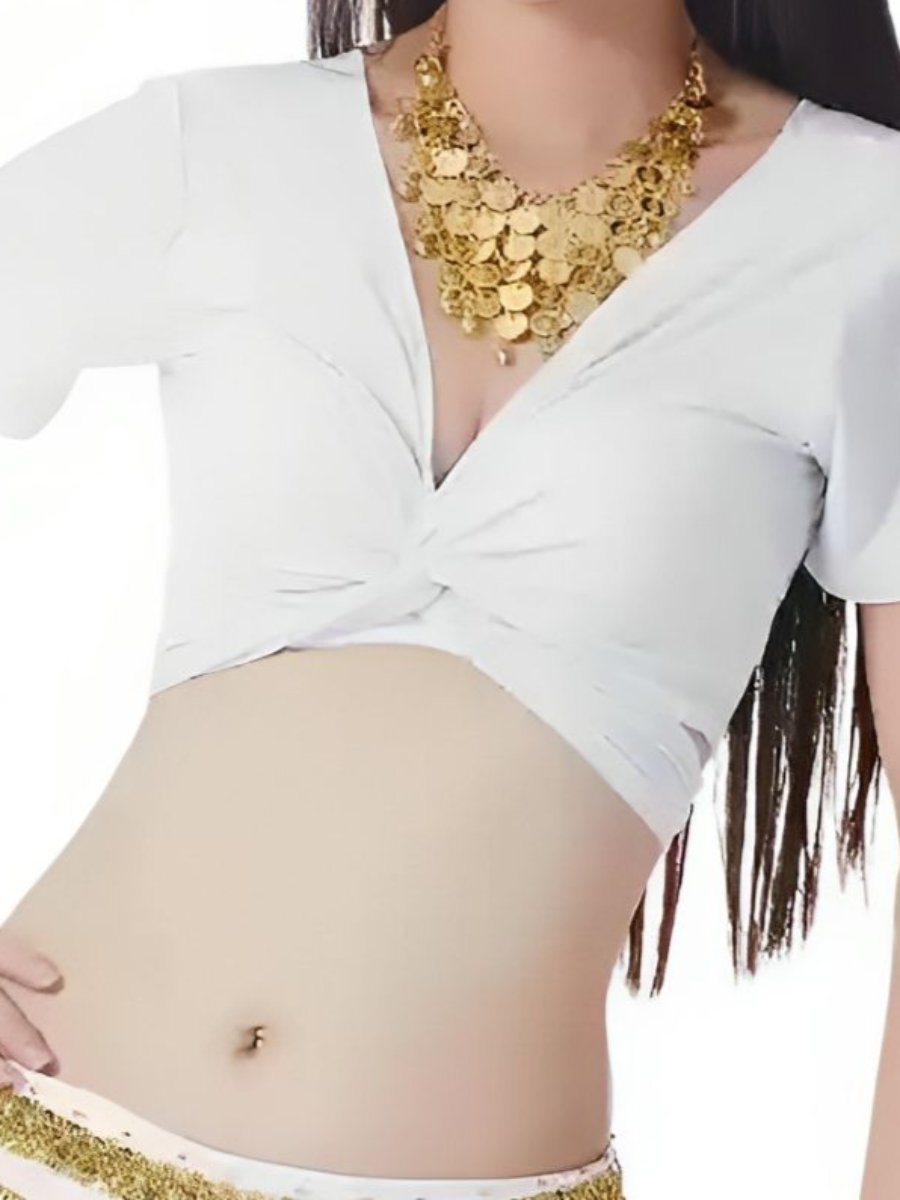 Costume de Danse Du Ventre à Manches Courtes avec Gilet Froncé et Cache-Cœur