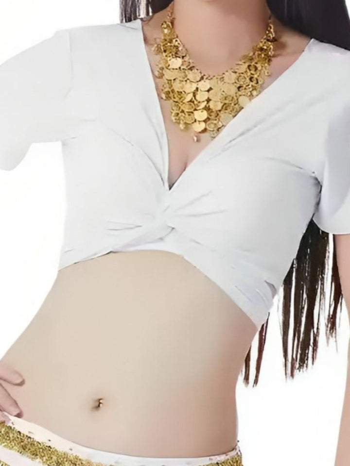 Costume de Danse Du Ventre à Manches Courtes avec Gilet Froncé et Cache-Cœur