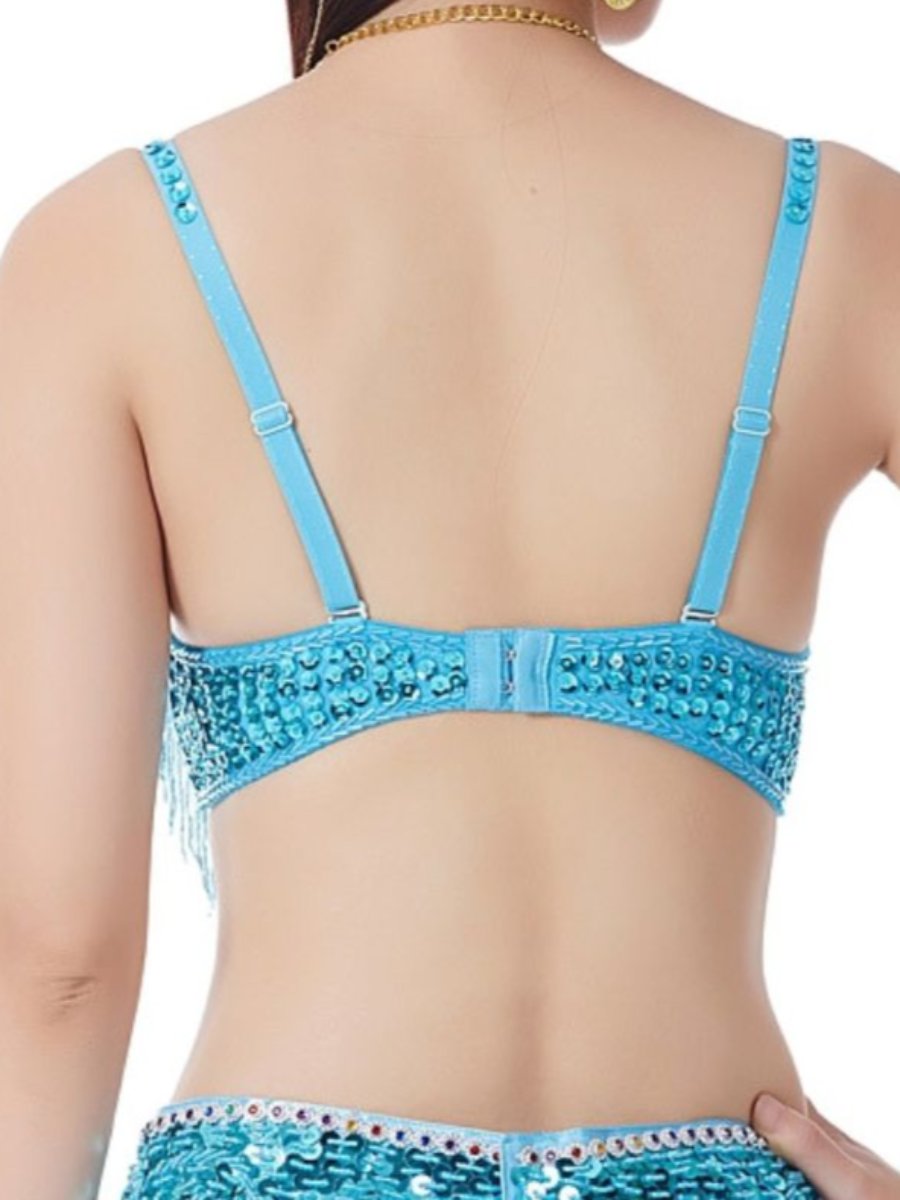 Soutien-Gorge Sans Manches à Bretelles Spaghetti avec Pompons et Strass