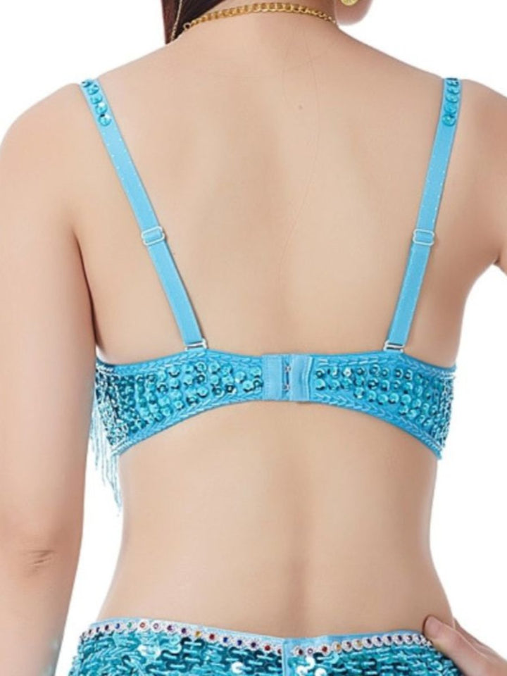 Soutien-Gorge Sans Manches à Bretelles Spaghetti avec Pompons et Strass