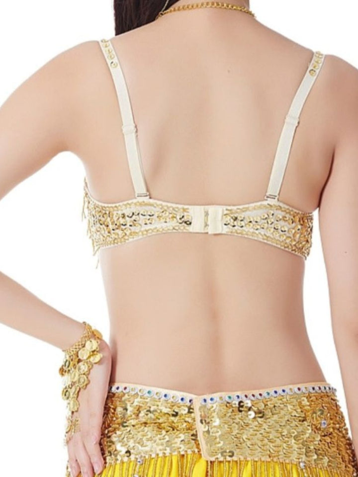 Soutien-Gorge Sans Manches à Bretelles Spaghetti avec Pompons et Strass