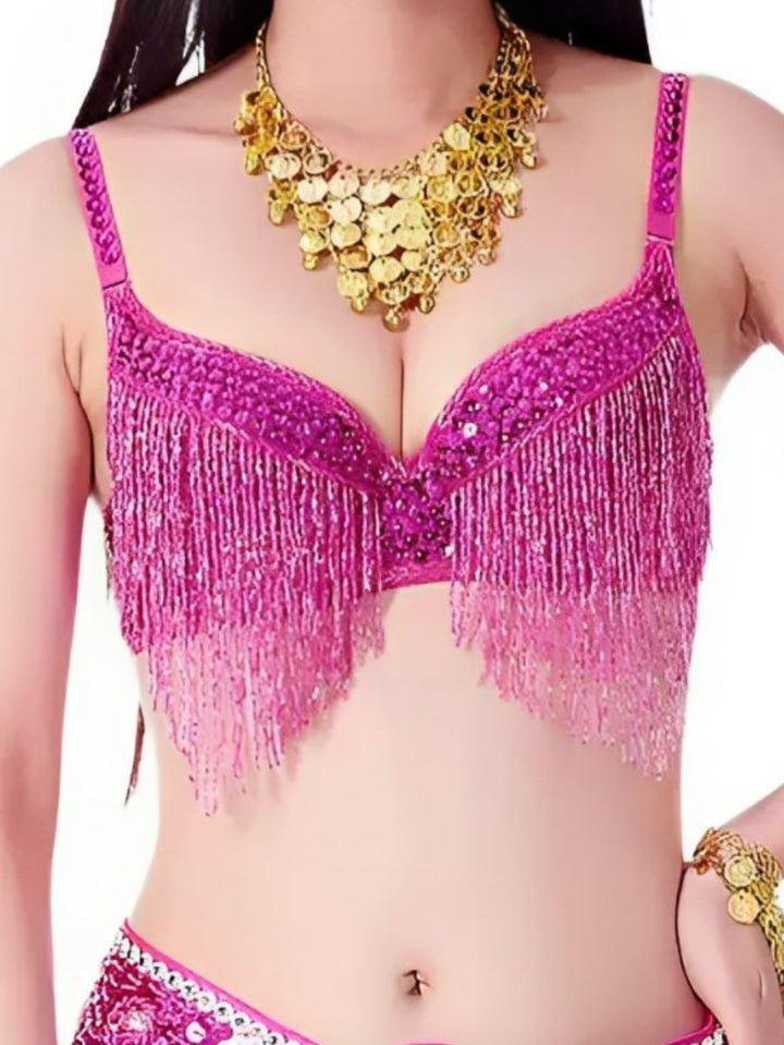 Soutien-Gorge Sans Manches à Bretelles Spaghetti avec Pompons et Strass