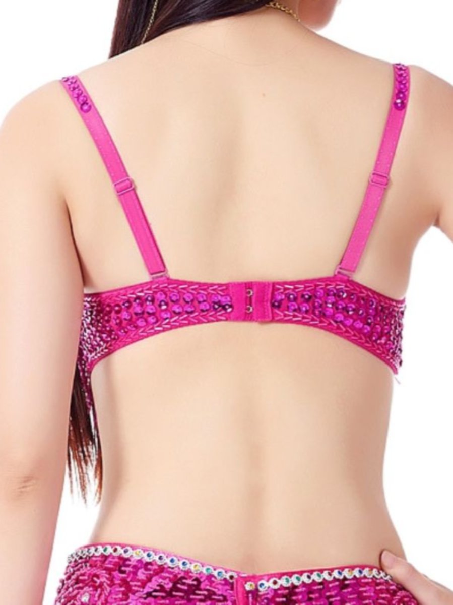 Soutien-Gorge Sans Manches à Bretelles Spaghetti avec Pompons et Strass