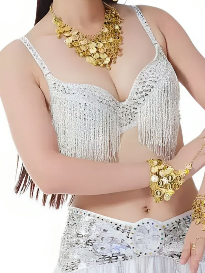 Soutien-Gorge Sans Manches à Bretelles Spaghetti avec Pompons et Strass