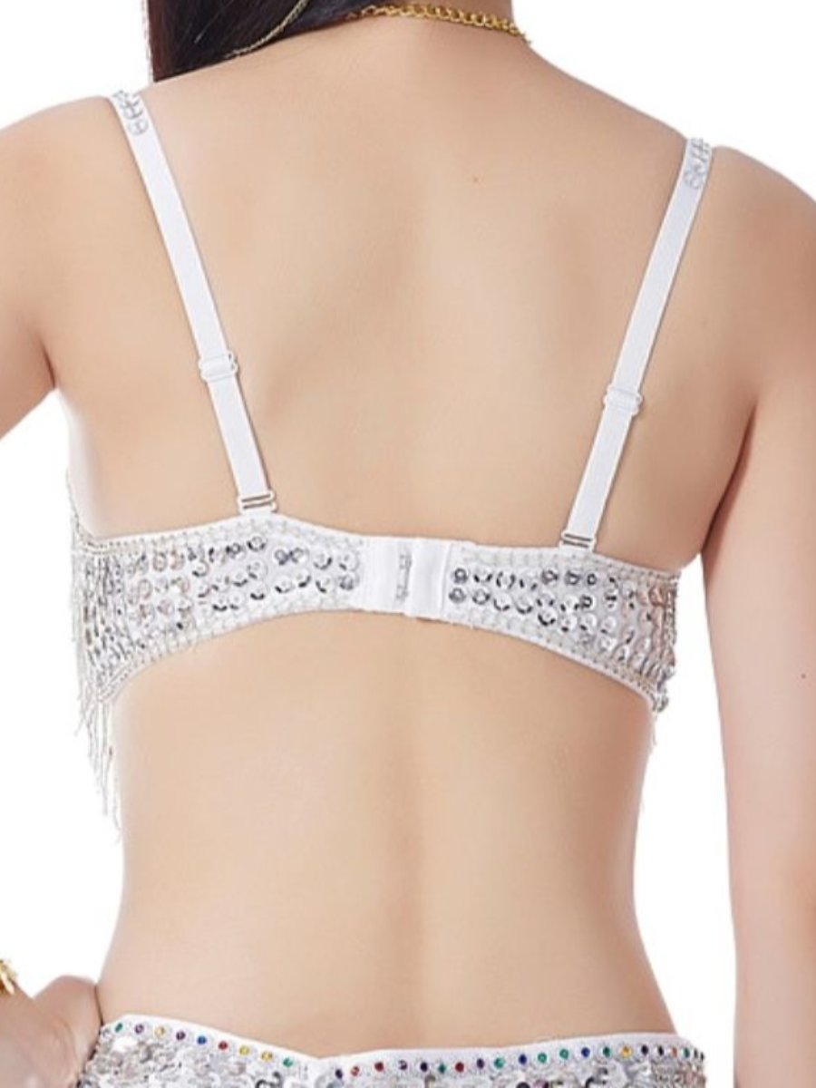 Soutien-Gorge Sans Manches à Bretelles Spaghetti avec Pompons et Strass
