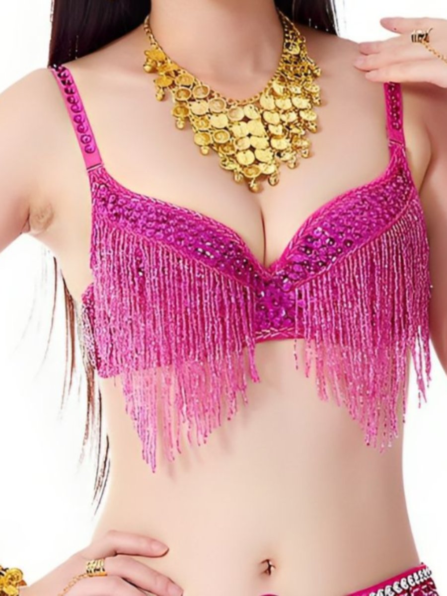 Soutien-Gorge Sans Manches à Bretelles Spaghetti avec Pompons et Strass