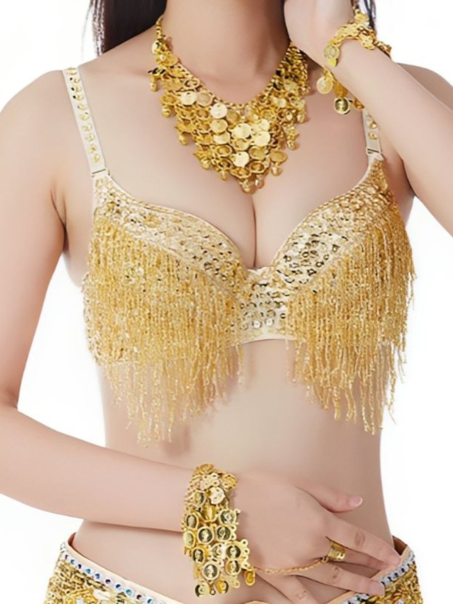 Soutien-Gorge Sans Manches à Bretelles Spaghetti avec Pompons et Strass