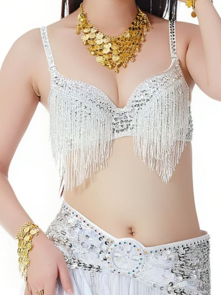 Soutien-Gorge Sans Manches à Bretelles Spaghetti avec Pompons et Strass
