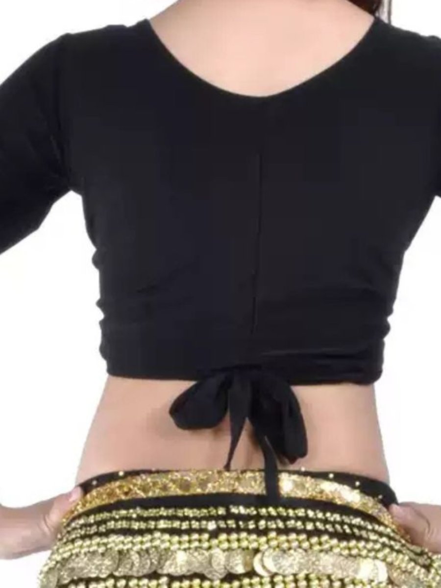 Costume de Danse Du Ventre à Col en V et Manches 3/4 en Coton Froncé avec Haut Court