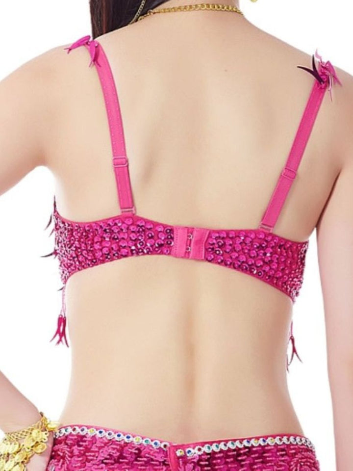 Soutien-Gorge Sans Manches à Pompons et Paillettes pour Danse Du Ventre