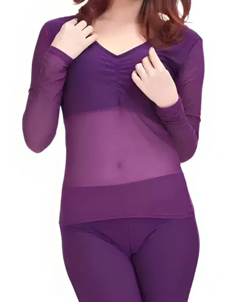 Costume de Danse Du Ventre à Col en V et Manches Longues Froncées avec Haut Long