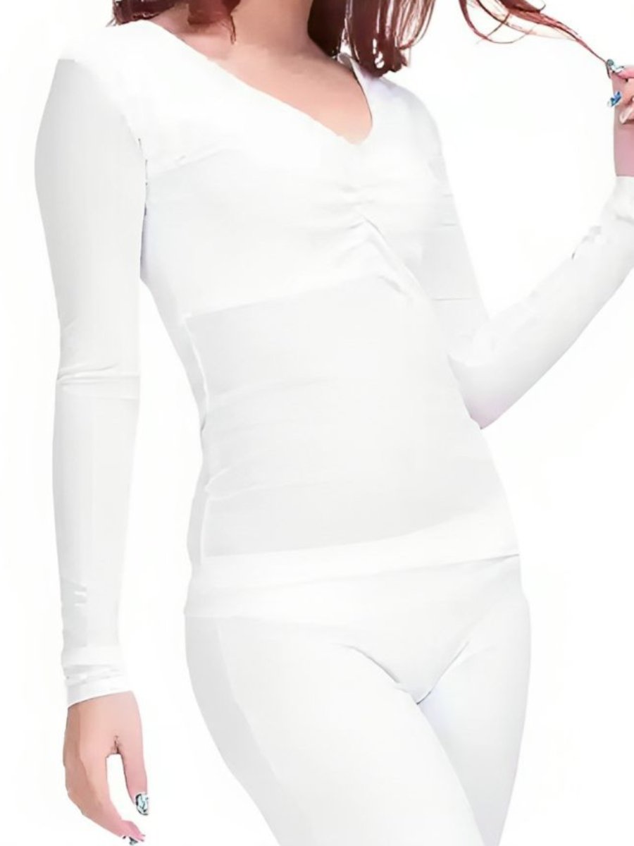 Costume de Danse Du Ventre à Col en V et Manches Longues Froncées avec Haut Long