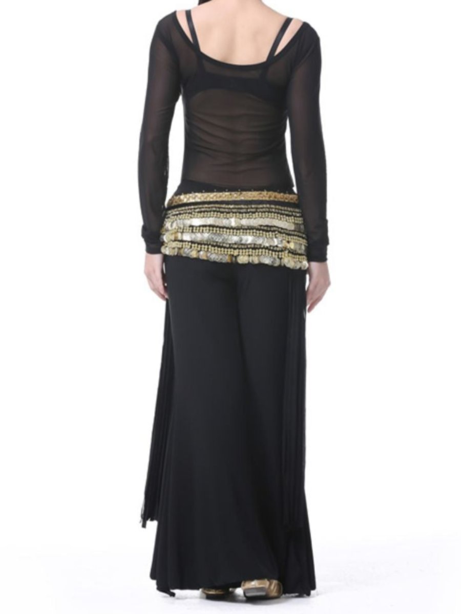 Costume de Danse Du Ventre Transparent à Manches Longues et Rondes