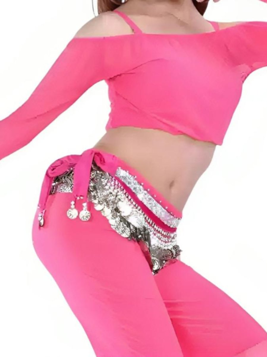 Tenue de Danse Du Ventre à Épaules Dénudées et Manches Longues avec Haut Court pour Costume de Performance