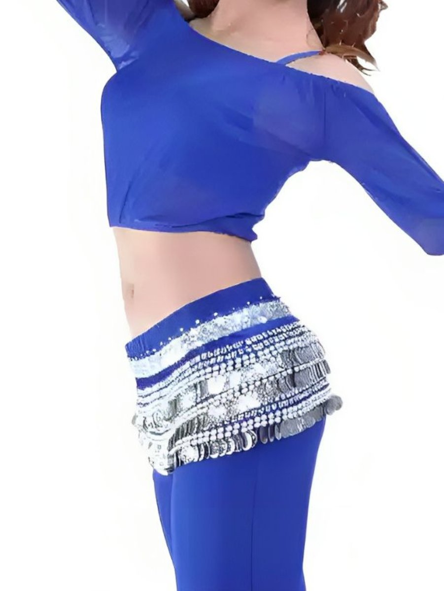 Tenue de Danse Du Ventre à Épaules Dénudées et Manches Longues avec Haut Court pour Costume de Performance