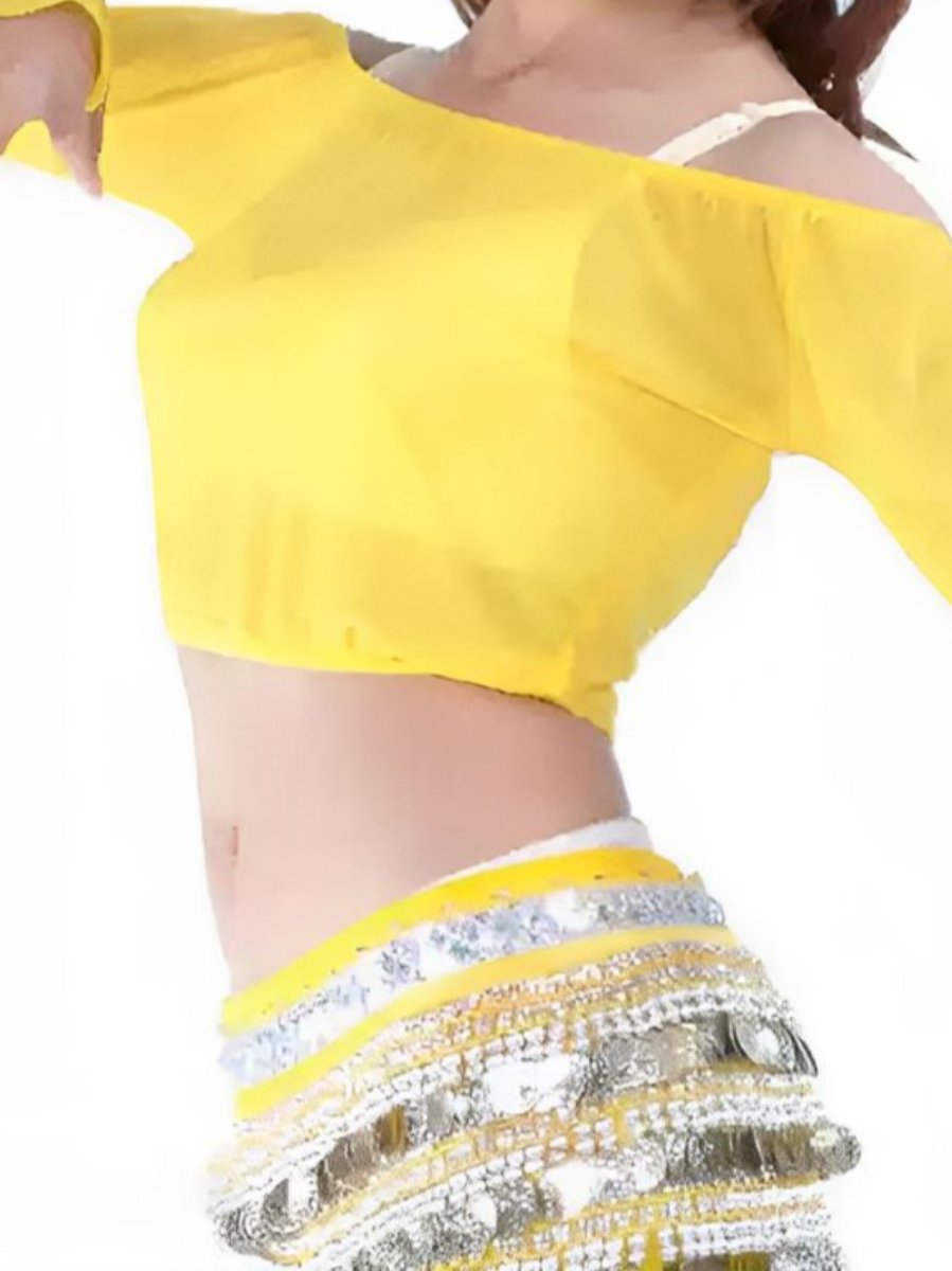 Tenue de Danse Du Ventre à Épaules Dénudées et Manches Longues avec Haut Court pour Costume de Performance