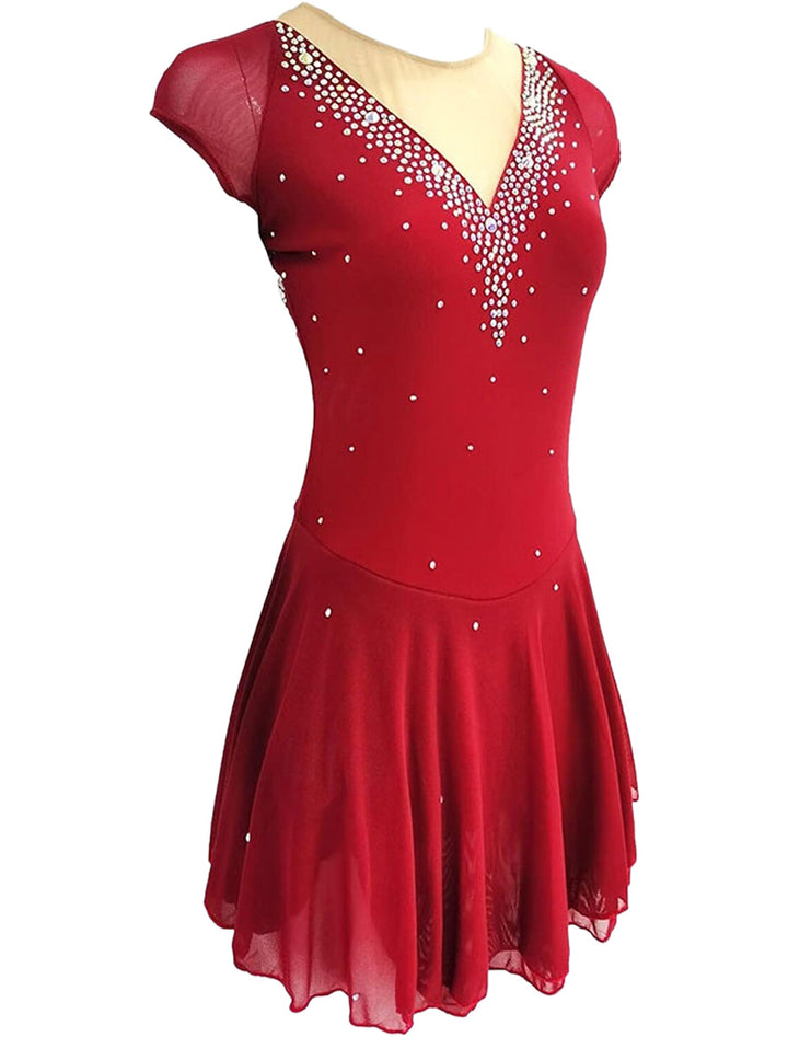 Robe D'Entraînement de Patinage Artistique à Manches Courtes pour Femmes et Filles