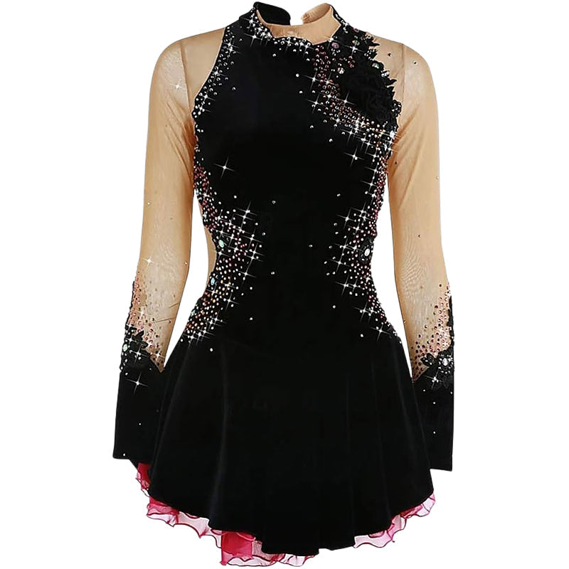 Robe de Patinage Artistique Élégante à Manches Longues pour Femmes et Filles