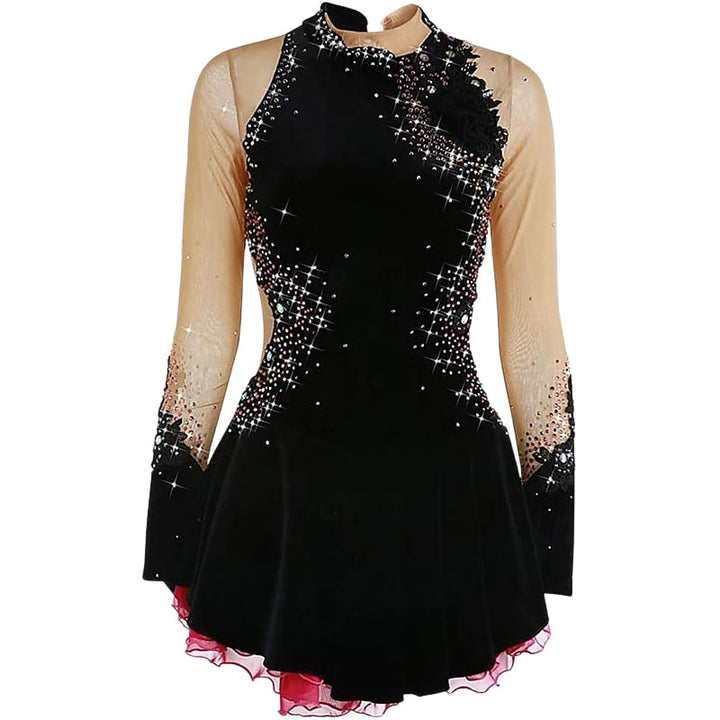 Robe de Patinage Artistique Élégante à Manches Longues pour Femmes et Filles