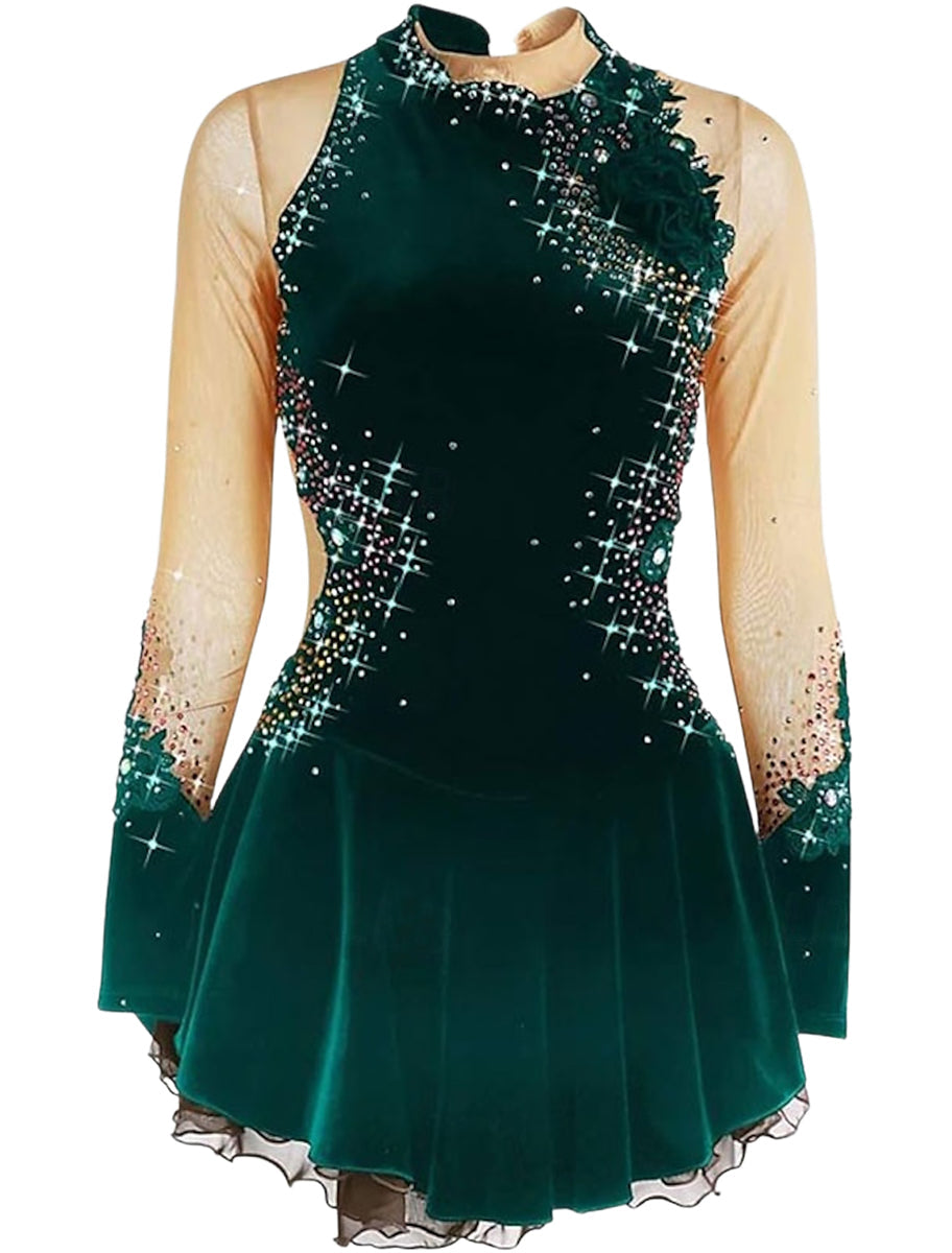 Robe de Patinage Artistique Élégante à Manches Longues pour Femmes et Filles