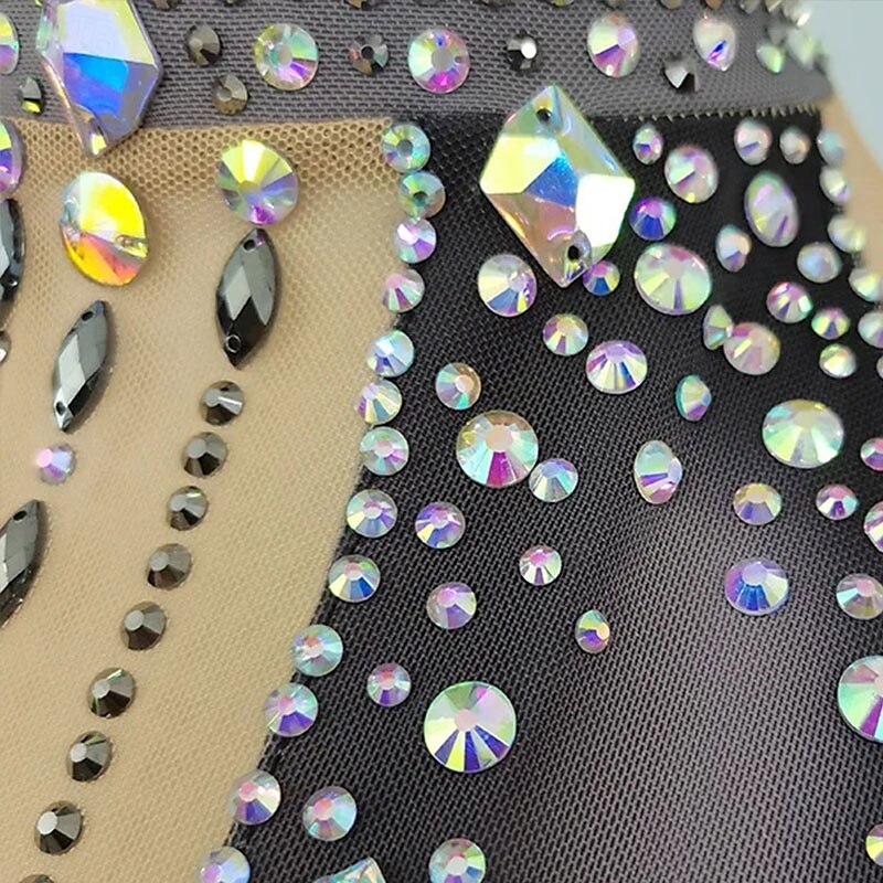 Robe D'Entraînement de Patinage Artistique à Col Montant pour Femmes et Filles, Grise et Scintillante