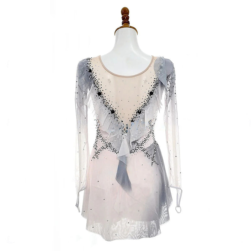 Robe D'Entraînement de Patinage Artistique à Manches Longues et Col Rond pour Femmes et Filles