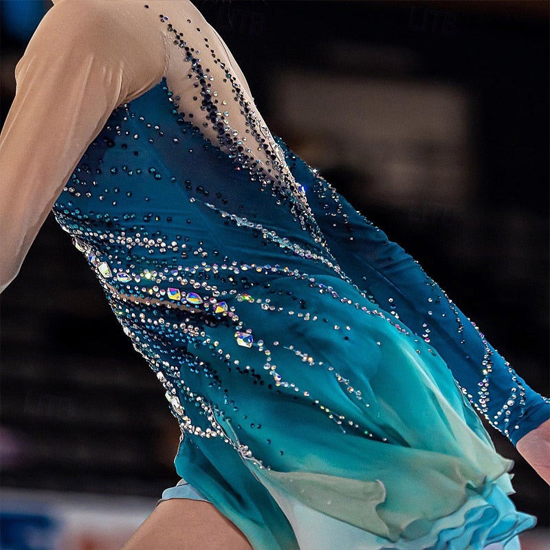 Robe D'Entraînement de Patinage Artistique à Manches Longues pour Femmes et Filles