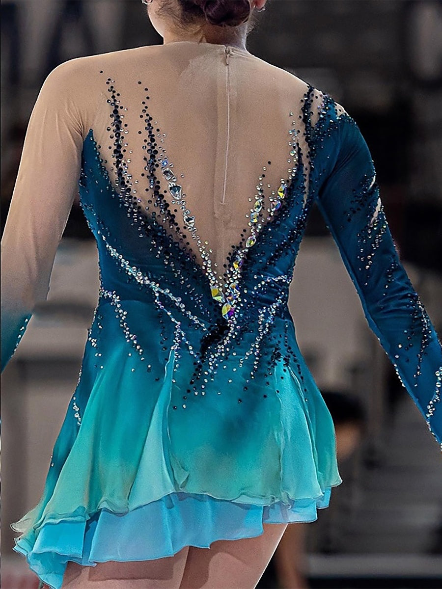 Robe D'Entraînement de Patinage Artistique à Manches Longues pour Femmes et Filles