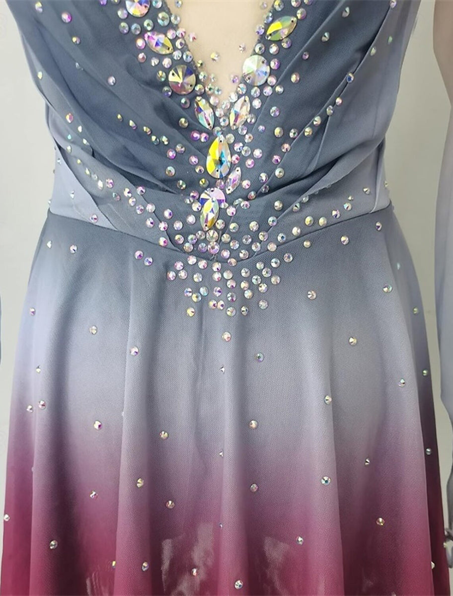 Robe D'Entraînement de Patinage Artistique Scintillante à Manches Longues pour Femmes et Filles