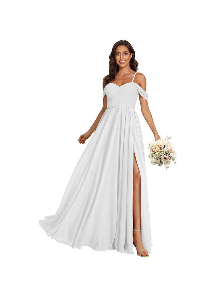 Ligne A /Princesse Off Shoulder Chérie Sans Manches Floor Length Robes de Demoiselle d'Honneur Mousseline avec Poches Slit