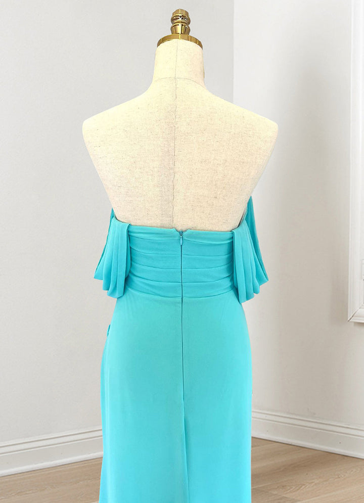 Gaine/Colonne Hors de l'Épaule Sans Manches Élégant Robes de Demoiselle d'Honneur avec Ruches