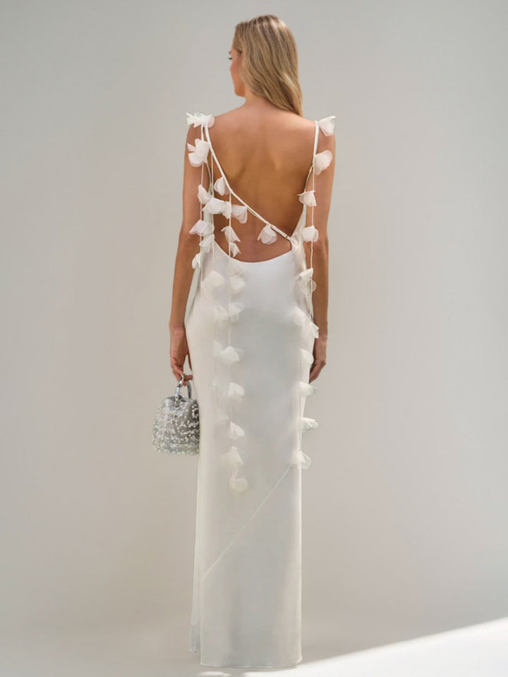 Gaine/Colonne Col bénitier Bretelles Spaghetti Dos Nu La Longueur du Sol Robes de Demoiselle d'Honneur avec Appliques