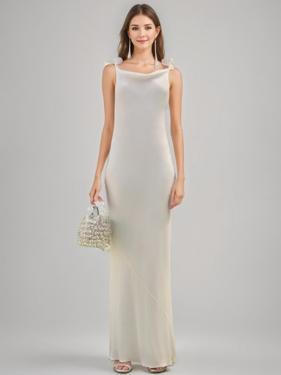 Gaine/Colonne Col bénitier Bretelles Spaghetti Dos Nu La Longueur du Sol Robes de Demoiselle d'Honneur avec Appliques