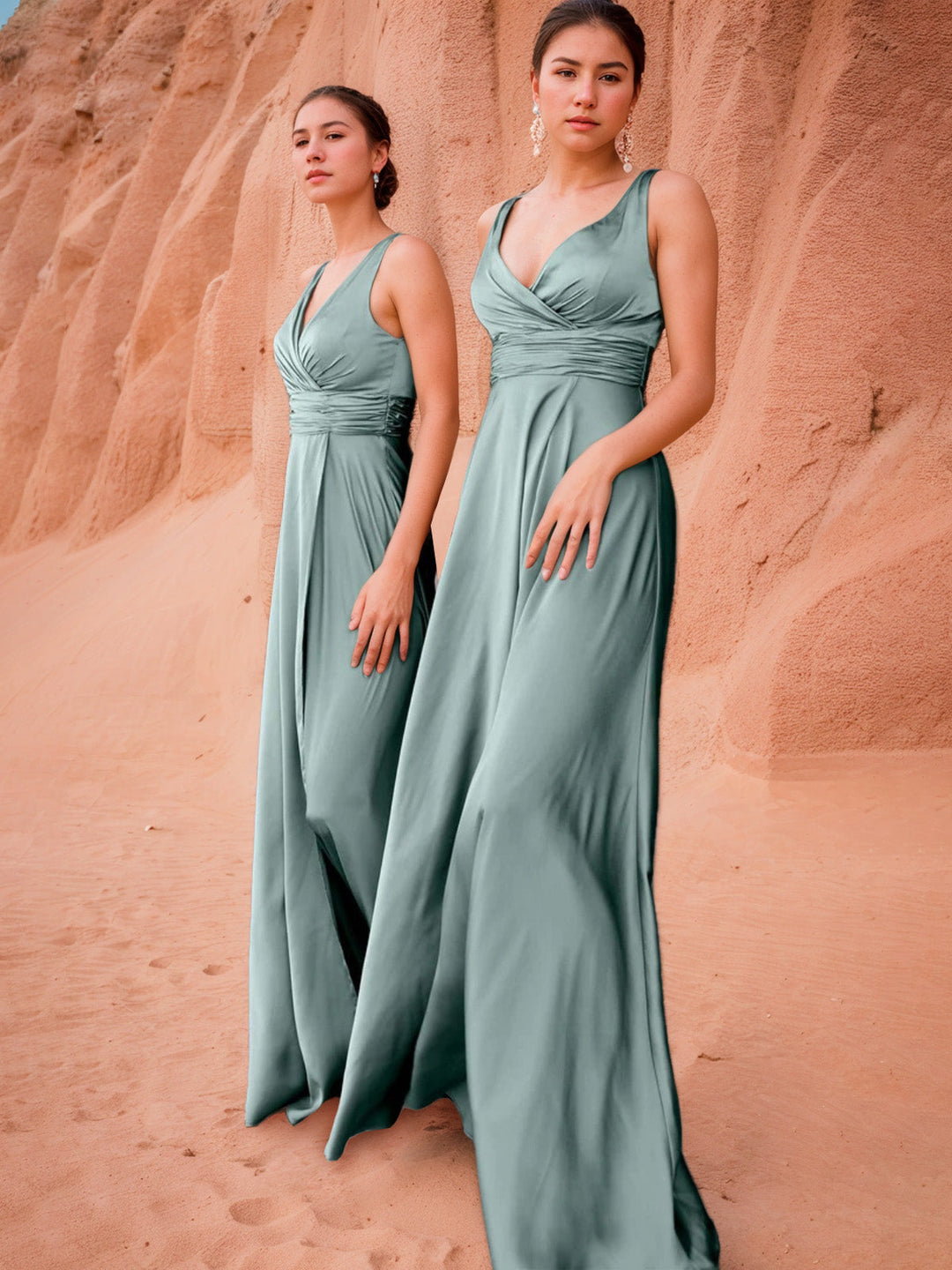 Robe de demoiselle d'honneur longue au sol, plissée, froncée, fendue, coupe trapèze/princesse
