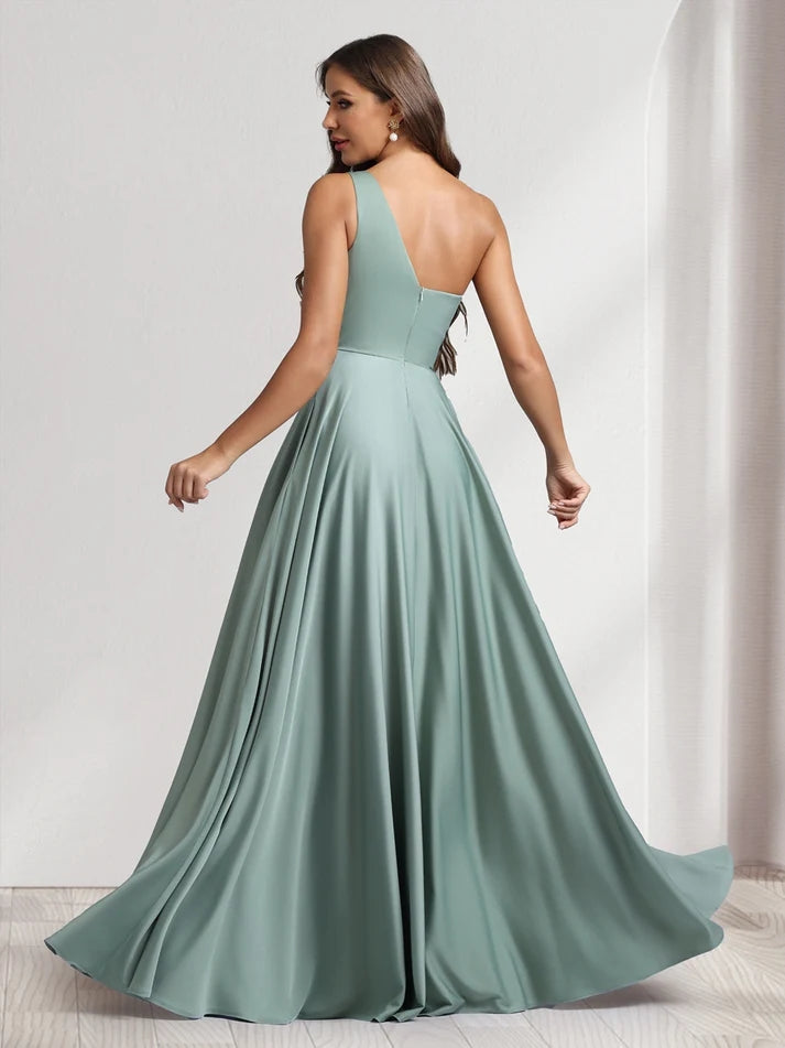 Robes de demoiselle d'honneur trapèze/princesse en mousseline à col V, fendues sur le côté, longues au sol, sans manches